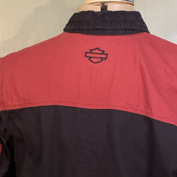 Harley Davidson Canvas Button Up Shirt Short Sleeves Vented Embroidered Sz M - Picture 6 of 12